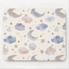 Alfombrilla De Ratón Luna Celeste Estrellas Nubes Aquarela Pastel
