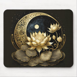 Alfombrilla De Ratón Luna celeste y flor de loto