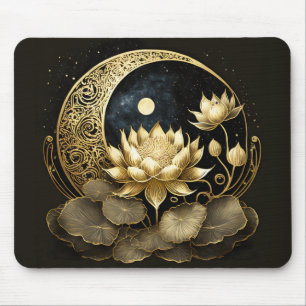 Alfombrilla De Ratón Luna celeste y flor de loto
