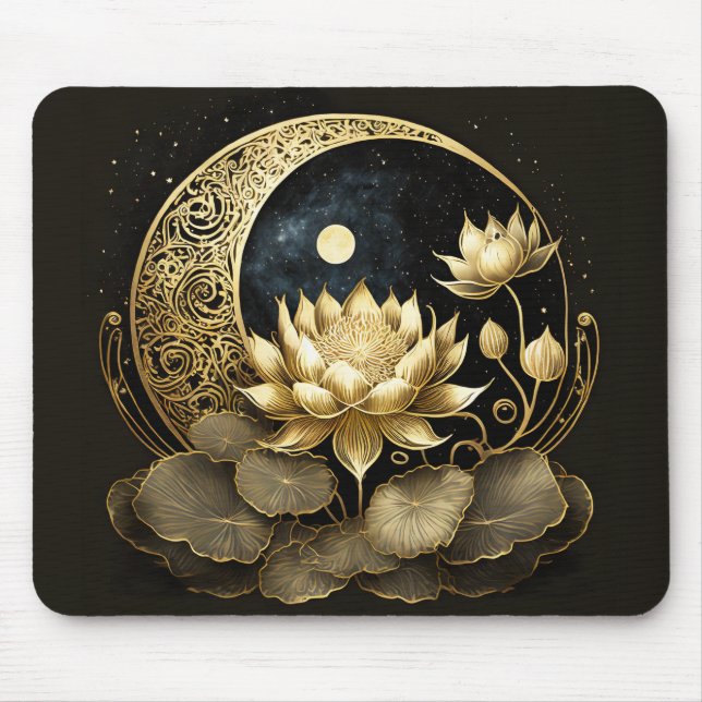 Alfombrilla De Ratón Luna celeste y flor de loto (Frente)