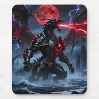 Alfombrilla De Ratón Luna de Sangre Roja Dragón Negro Fantasía Gaming