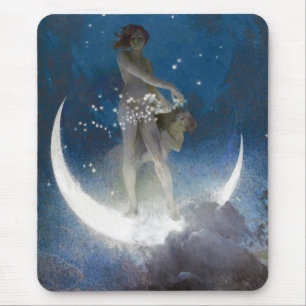 Alfombrilla De Ratón Luna diosa en las estrellas que dispersan la noche