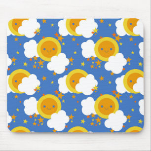 Alfombrilla De Ratón Luna Kawaii Caída, Estrellas, Sol