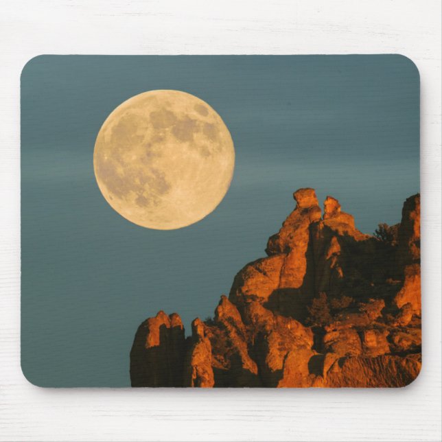 Alfombrilla De Ratón Luna llena | Basalt Cliffs Smith Rock State Park (Frente)