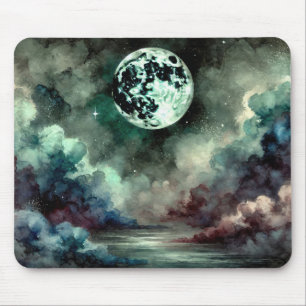 Alfombrilla De Ratón Luna Mística Nubes Cósmicas en Cielo Nocturno Onír