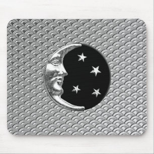 Alfombrilla De Ratón Luna y estrellas Art Deco - Negro y Plata