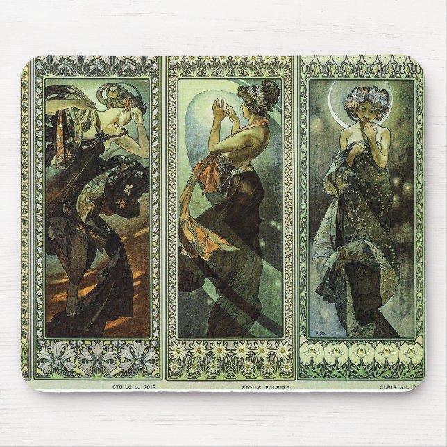 Alfombrilla De Ratón Luna y estrellas de Alphonse Mucha (Frente)