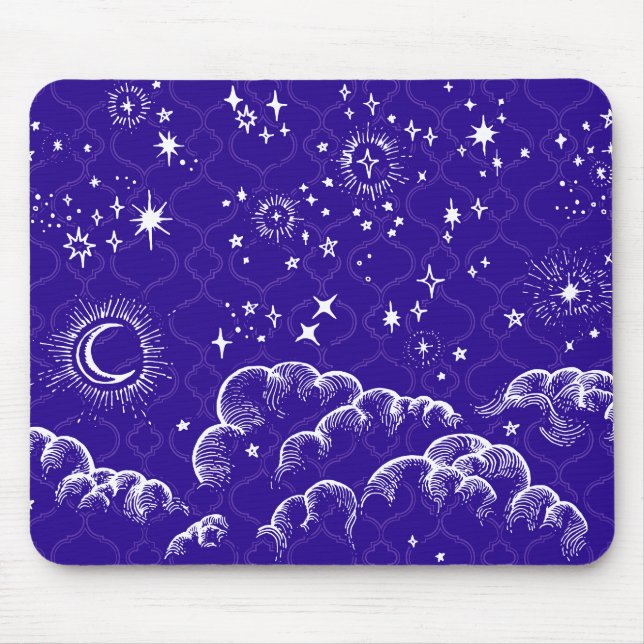 Alfombrilla De Ratón "Luna y Estrellas" Mousepad (azul) (Frente)