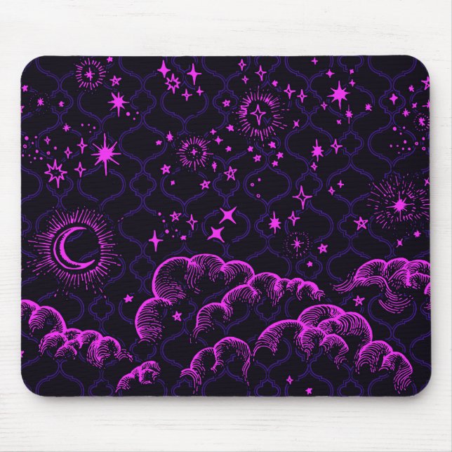 Alfombrilla De Ratón "Luna y Estrellas" Mousepad Marroquí (Rosa) (Frente)