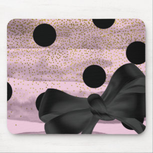 Alfombrilla De Ratón Lunares de oro rosa y negro Lazo chic Glamour tren