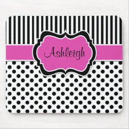 Alfombrilla De Ratón Lunares rayados blancos negros rosados Mousepad