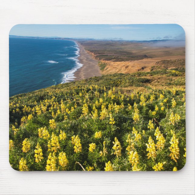 Alfombrilla De Ratón Lupine Amarillo Arriba Punto Reyes Playa En Punto (Frente)
