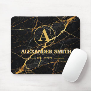 Alfombrilla De Ratón Luxury Black Marble Gold Monogram Business Brand