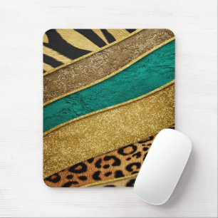 Alfombrilla De Ratón Luxury Emerald & Gold Safari Leopard Zebra Glitter