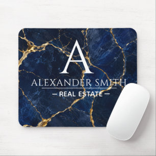 Alfombrilla De Ratón Luxury Navy Marble Gold Monogram Business Branding
