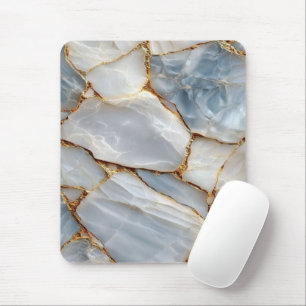 Alfombrilla De Ratón Luxury White Blue Marble & Gold Veins Agate Stone 