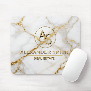 Alfombrilla De Ratón Luxury White Marble Gold Monogram Real Estate 