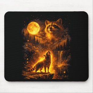 Alfombrilla De Ratón Luz de luna vintage animal divertido mapache aulla