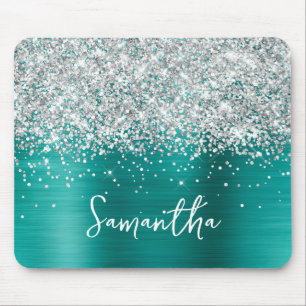 Alfombrilla De Ratón Luz de plata Glitter Aqua Glam nombre