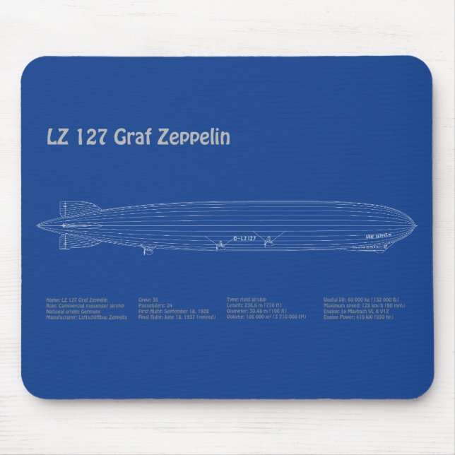 Alfombrilla De Ratón LZ 127 Graf Zeppelin - Aviso Planes Blueprint AD (Frente)