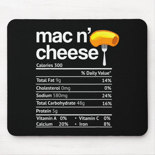 Alfombrilla De Ratón Mac And Cheese Nutrition Funny Thanksgiving Mac N' (Frente)