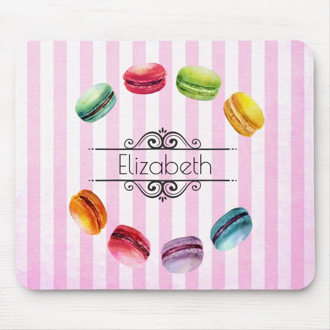 Alfombrilla De Ratón Macarones En Un Círculo | Pastel francés en acuare (Frente)