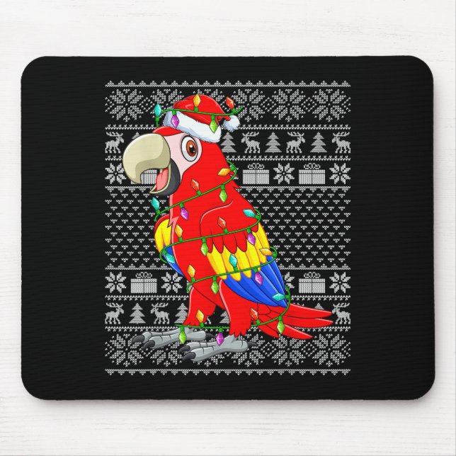 Alfombrilla De Ratón Macaw Parrot Christmas Lights Ugly Sweater Funny B (Frente)