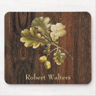 Alfombrilla De Ratón Madera de granero, hojas de roble, añadir nombre,