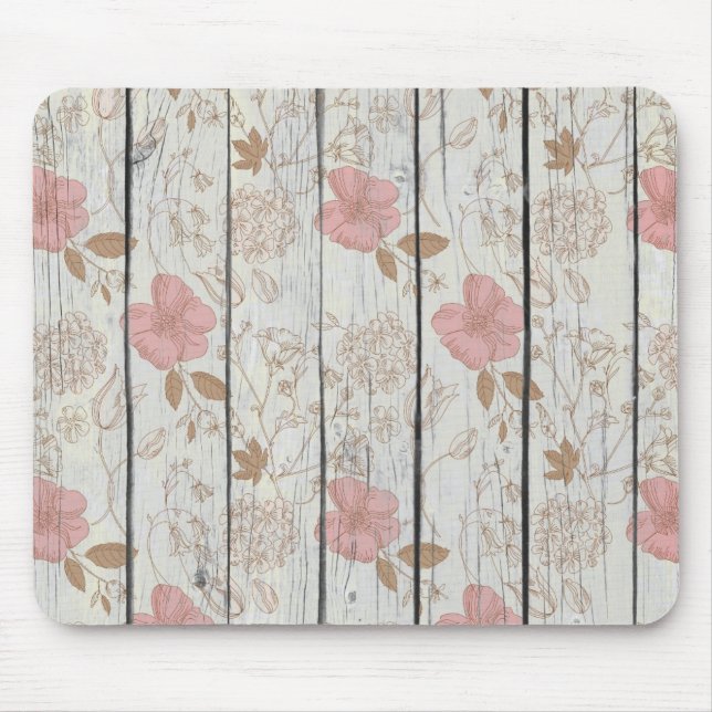 Alfombrilla De Ratón Madera floral de moda (Frente)
