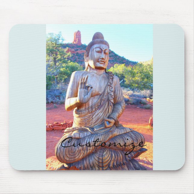 Alfombrilla De Ratón Madera tallada sentada estatua de Buda (Frente)