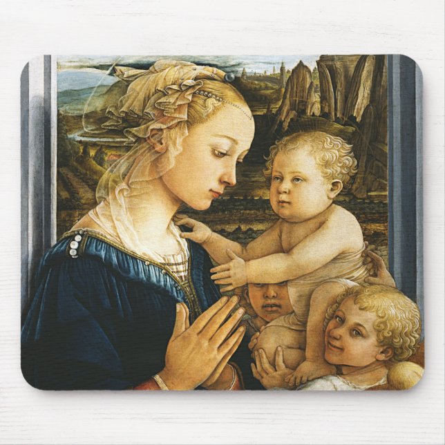 Alfombrilla De Ratón Madonna con niño y dos ángeles, Filippo Lippi (Frente)
