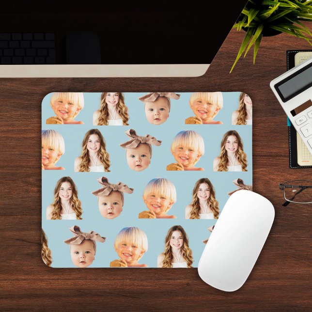 Alfombrilla De Ratón Madre azul suave de 3 niños foto personalizada (Cute Blue Mom of 3 Kids Photo Personalized Mouse Pad
)