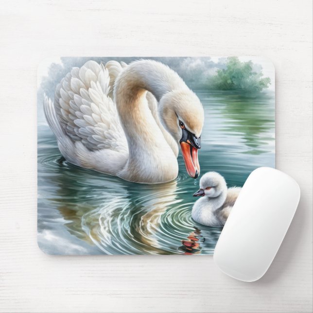Alfombrilla De Ratón Madre cisne con cygnet (Con ratón)