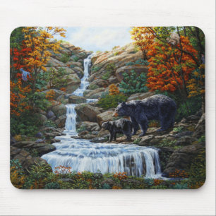 Alfombrilla De Ratón Madre de oso negro y cascada