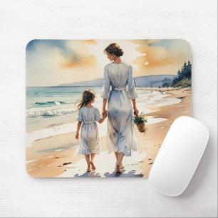 Alfombrilla De Ratón Madre e hija caminando por la playa