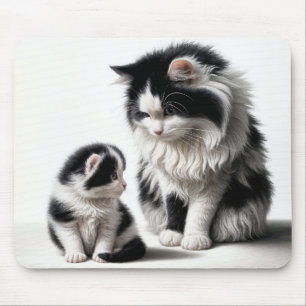 Alfombrilla De Ratón Madre gata y gatito en blanco