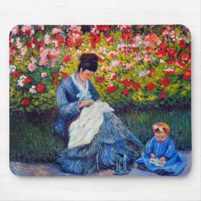 Alfombrilla De Ratón Madre y niño monet en el jardín (Frente)