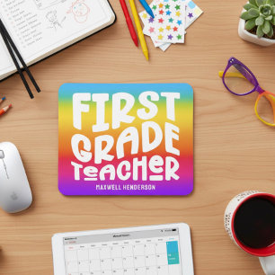 Alfombrilla De Ratón Maestra de Primer Grado Tipografía Arcoíris Ombre