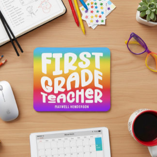 Alfombrilla De Ratón Maestra de Primer Grado Tipografía Arcoíris Ombre