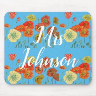 Alfombrilla De Ratón Maestros azules Nombre computadora floral Mat Pad