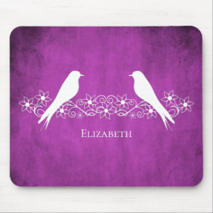 Alfombrilla De Ratón Magenta Lovebirds Floral Vine Mouse Pad