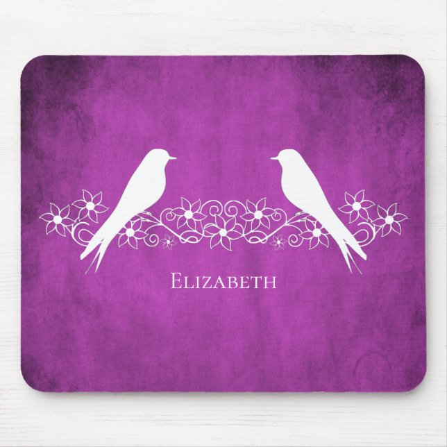 Alfombrilla De Ratón Magenta Lovebirds Floral Vine Mouse Pad (Frente)