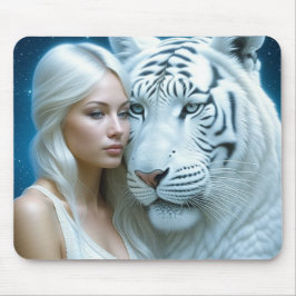 Alfombrilla De Ratón Mágico tigre blanco místico y mujer mágica