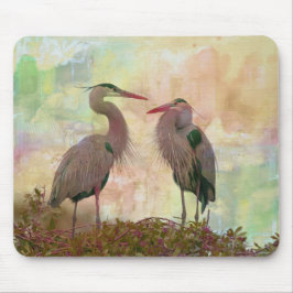 Alfombrilla De Ratón Magnífico Blue Heron Pair Digital Art Mouse Pad