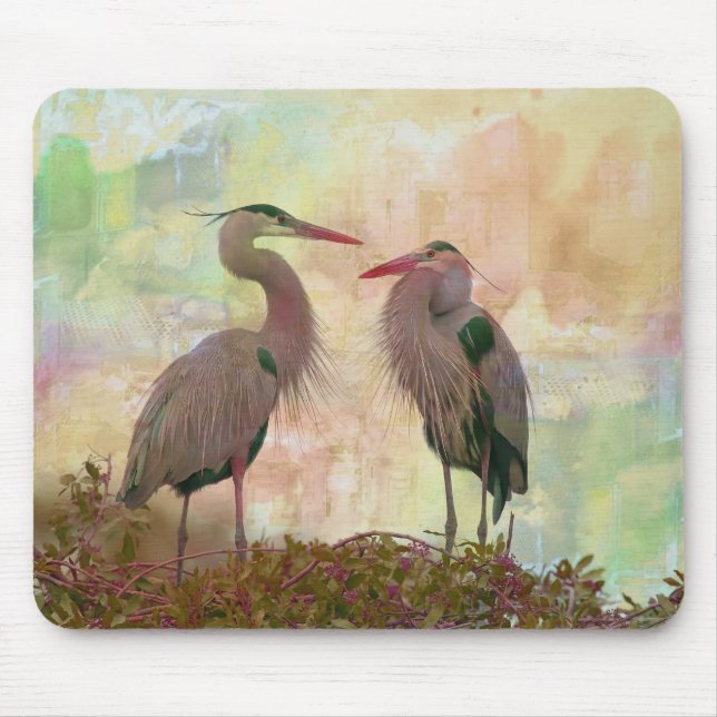 Alfombrilla De Ratón Magnífico Blue Heron Pair Digital Art Mouse Pad (Frente)