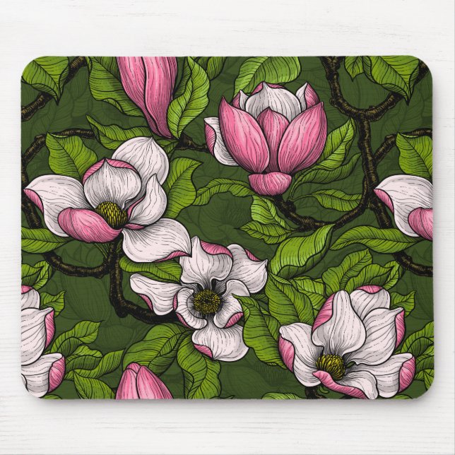 Alfombrilla De Ratón Magnolia floreciente en verde oscuro (Frente)