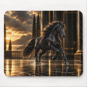Alfombrilla De Ratón Majestic Black Friesian Horse at Golden Sunset