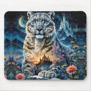 Alfombrilla De Ratón Majestic Leopardo de la nieve - Castillo - Luna,
