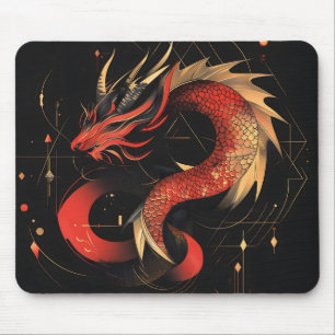 Alfombrilla De Ratón Majestuoso Arte Dragón Chino Rojo y Oro