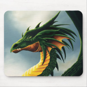 Alfombrilla De Ratón Majestuoso Dragón Verde Esmeralda Fantasía